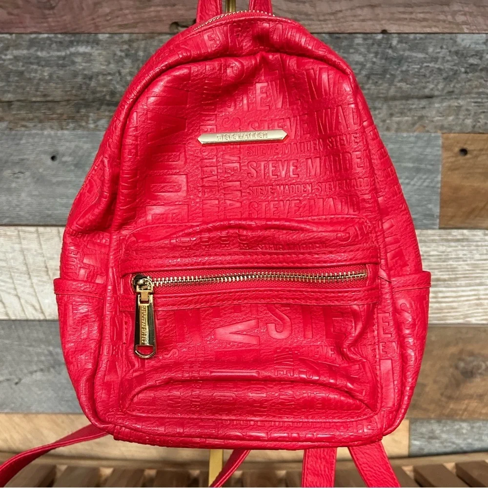 Steve Madden Red Embossed Logo Mini Backpack - Picture 2 of 11